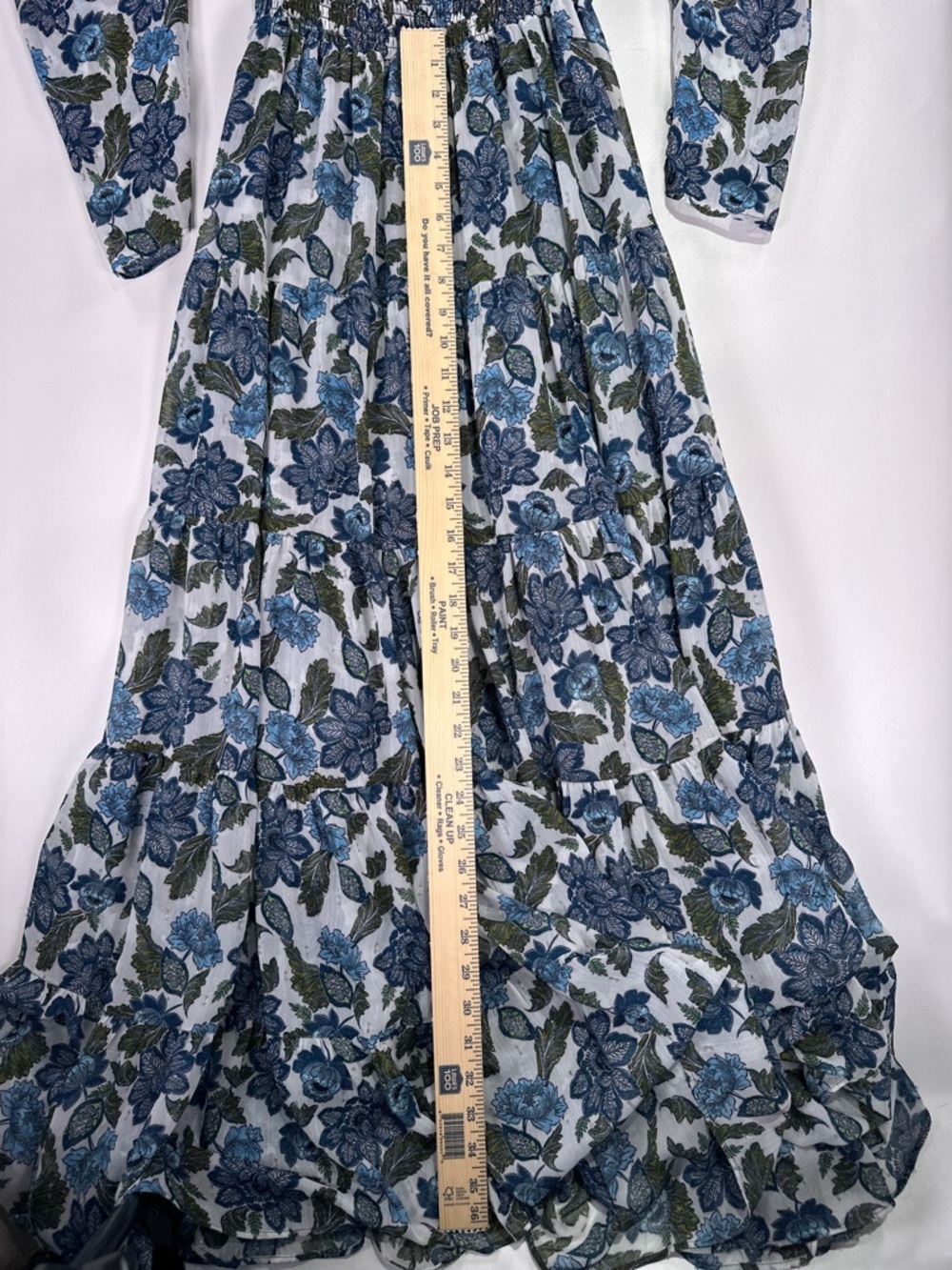 MISA Los Angeles Vida Maxi Dress Smocked Floral Lurex Blue Green L - Picture 12 of 16